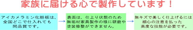 カウンター用メラミン化粧板表面は仕上がった素材で取り扱い注意が必要