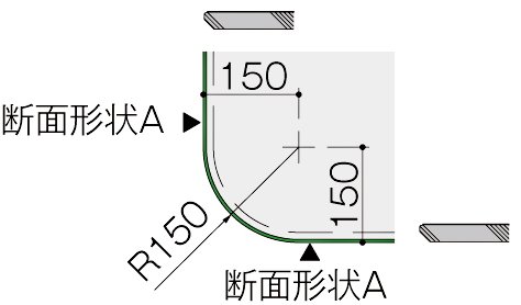 カウンター天板のコーナー形状