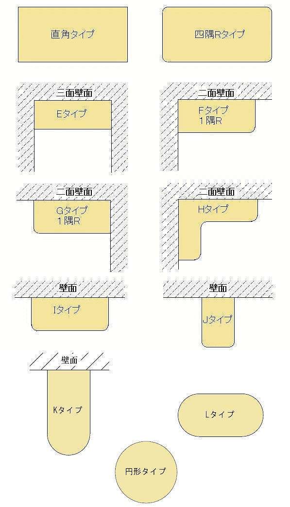 カウンターテーブルやデスク天板の平面形状図面