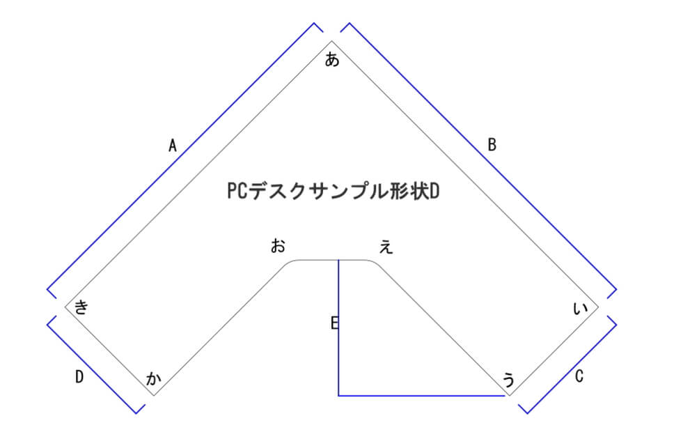 L字型デスクの天板形状図面