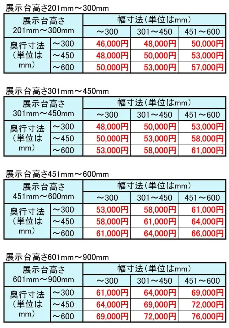展示台単価表
