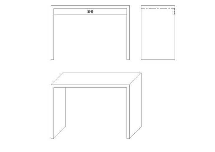 メラミン化粧板ゲートタイプのデスク図面