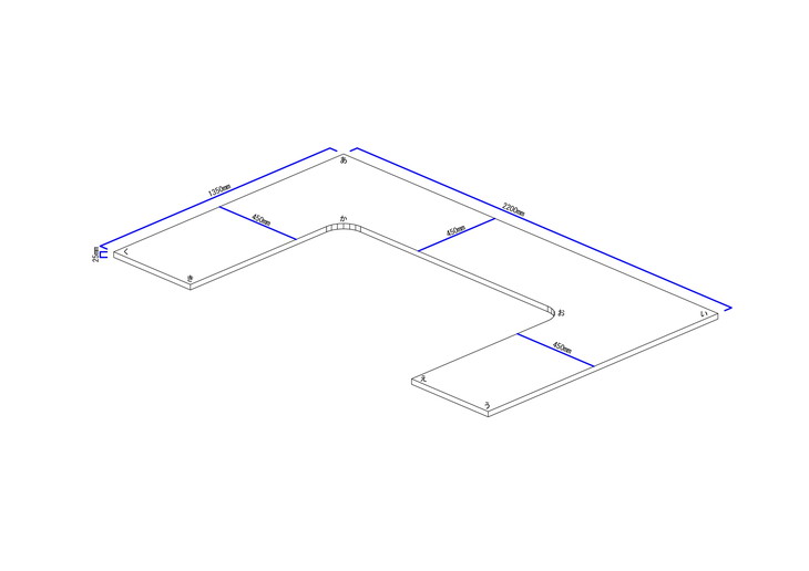 コの字型カウンター立体図