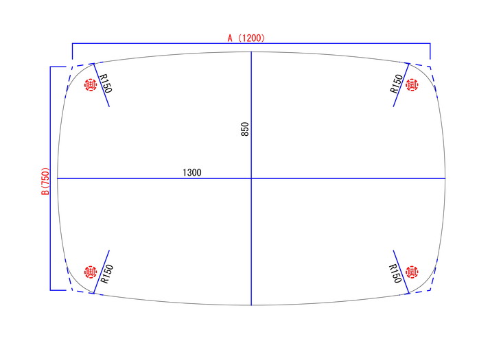 曲線のみでつくるダイニングテーブル図面