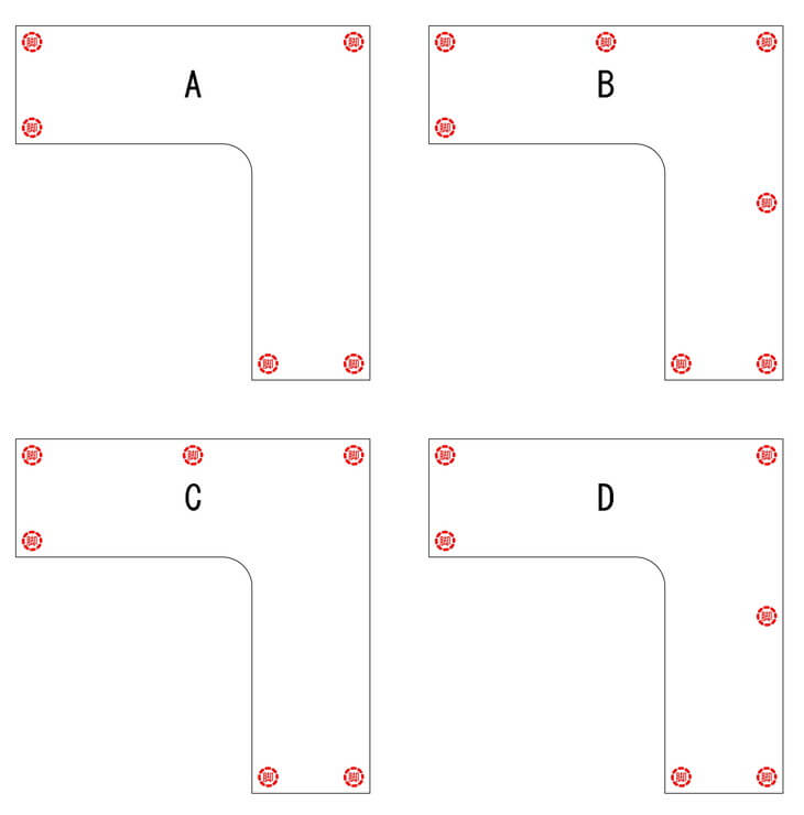 L字型の場合のポール脚配置図面